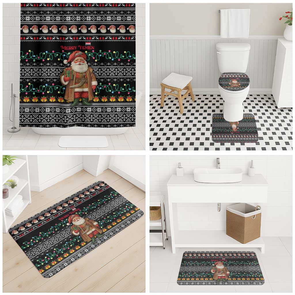 Yemen Christmas Bathroom Set with Traditional Santa Black Snowflake Pattern and Festive Lights - Wonder Print Shop