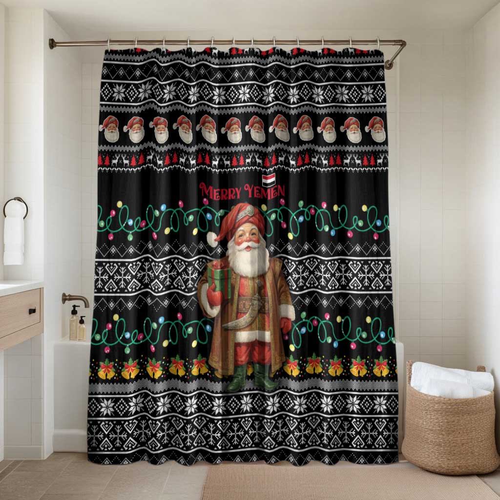Yemen Christmas Bathroom Set with Traditional Santa Black Snowflake Pattern and Festive Lights - Wonder Print Shop