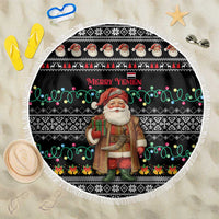 Yemen Christmas Beach Blanket with Traditional Santa Black Snowflake Pattern and Festive Lights - Wonder Print Shop