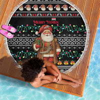 Yemen Christmas Beach Blanket with Traditional Santa Black Snowflake Pattern and Festive Lights - Wonder Print Shop