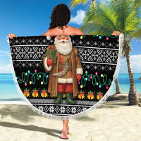 Yemen Christmas Beach Blanket with Traditional Santa Black Snowflake Pattern and Festive Lights - Wonder Print Shop