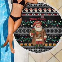Yemen Christmas Beach Blanket with Traditional Santa Black Snowflake Pattern and Festive Lights - Wonder Print Shop