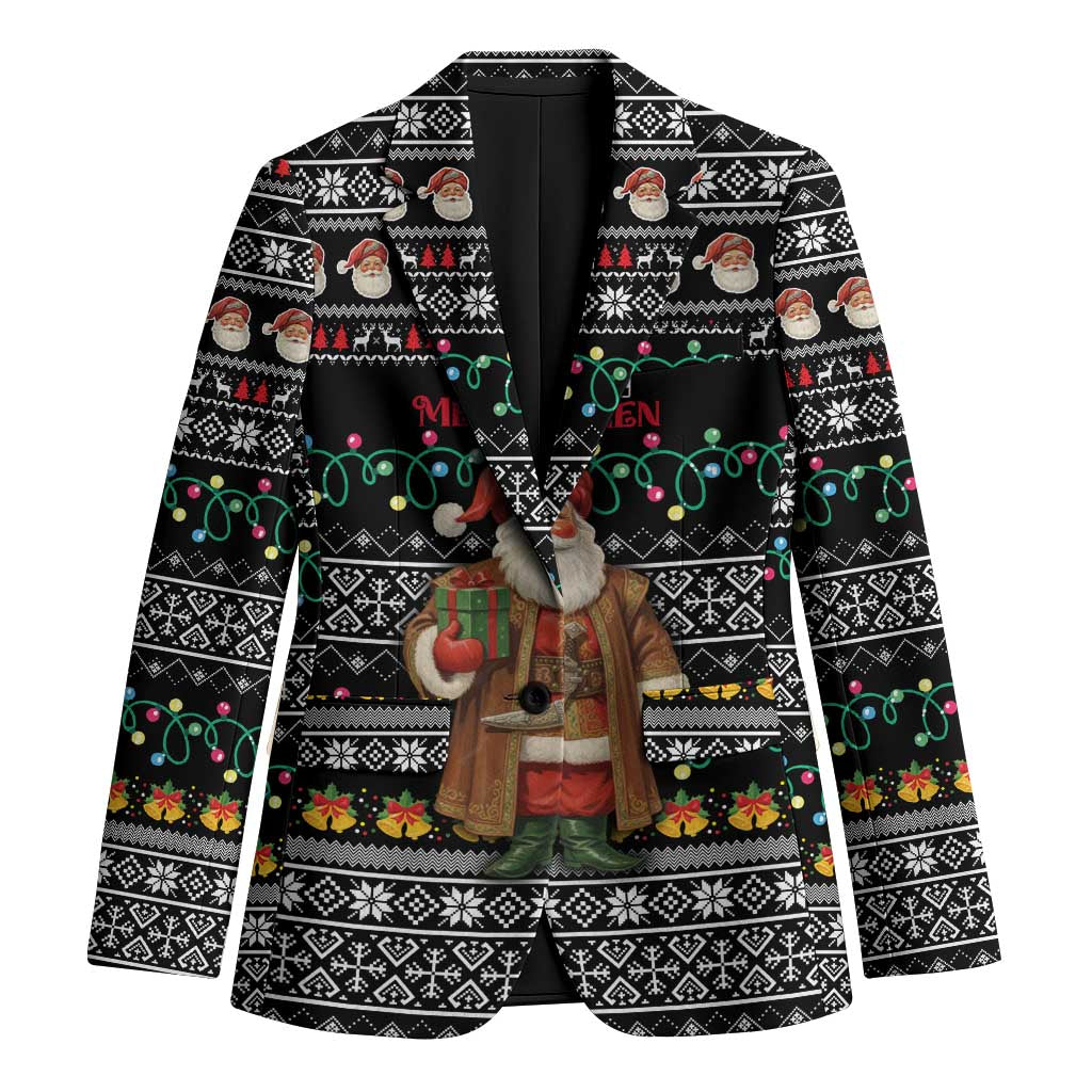 Yemen Christmas Blazer with Traditional Santa Black Snowflake Pattern and Festive Lights - Wonder Print Shop