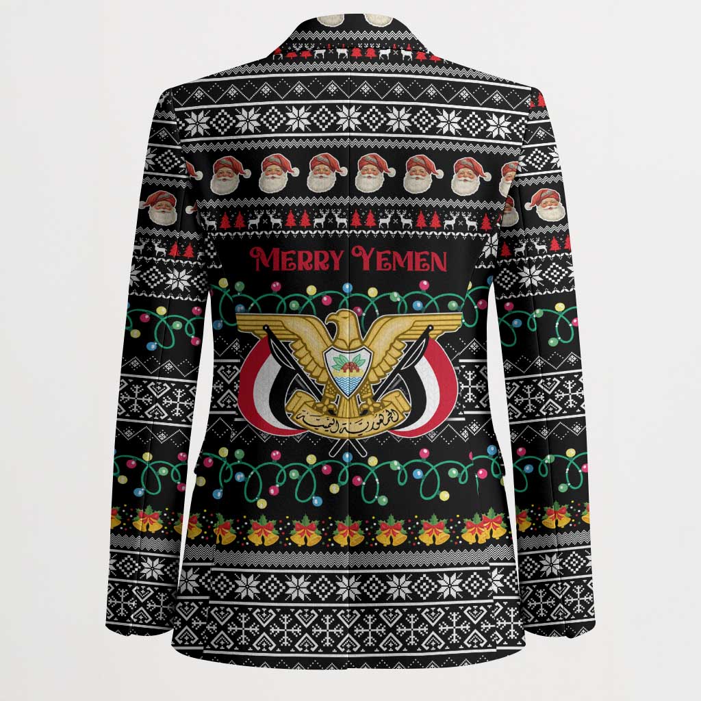 Yemen Christmas Blazer with Traditional Santa Black Snowflake Pattern and Festive Lights - Wonder Print Shop