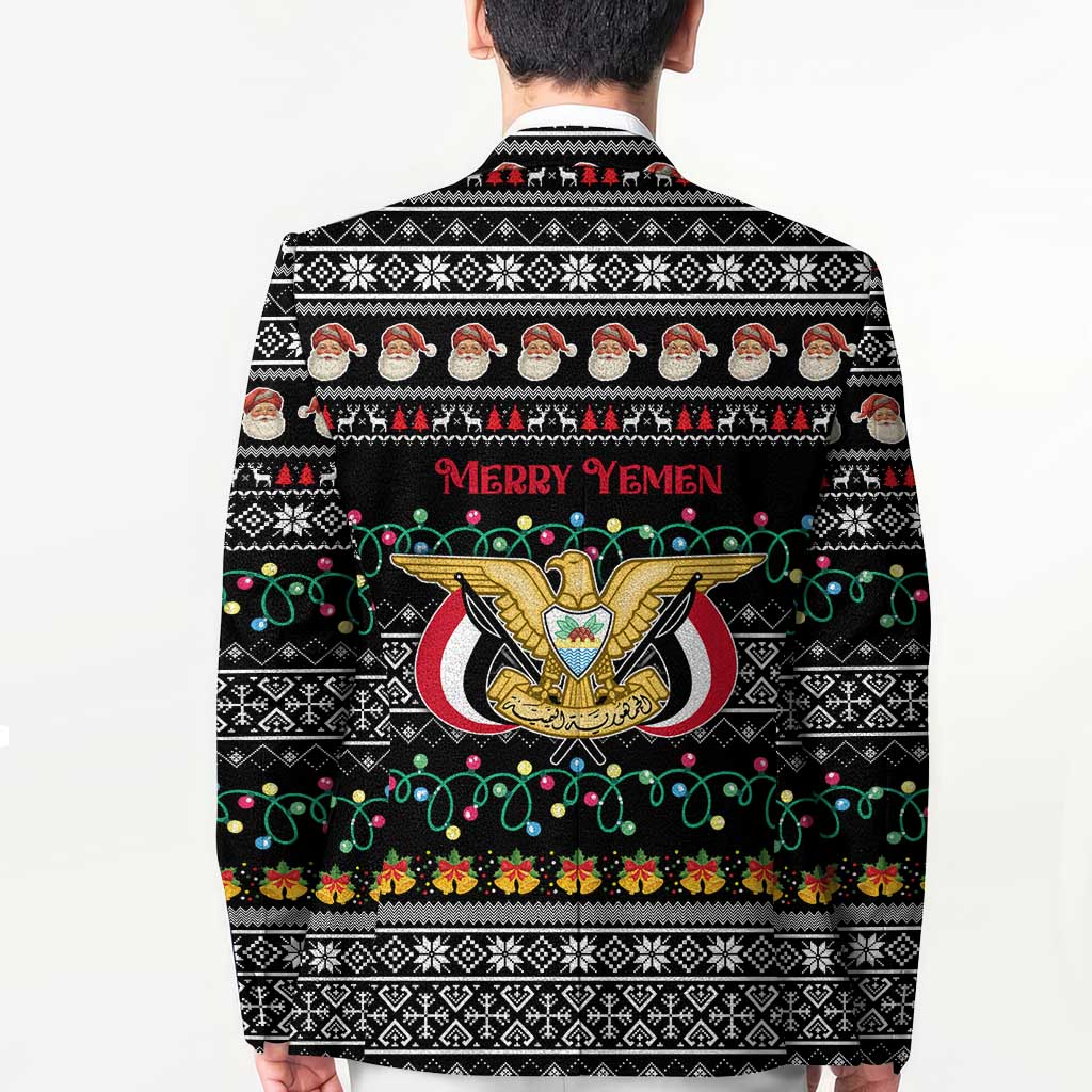 Yemen Christmas Blazer with Traditional Santa Black Snowflake Pattern and Festive Lights - Wonder Print Shop