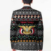 Yemen Christmas Blazer with Traditional Santa Black Snowflake Pattern and Festive Lights - Wonder Print Shop