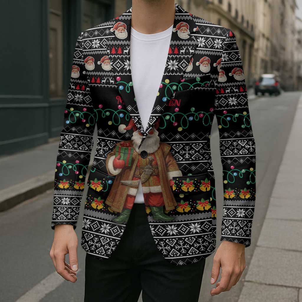 Yemen Christmas Blazer with Traditional Santa Black Snowflake Pattern and Festive Lights - Wonder Print Shop