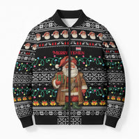 Yemen Christmas Bomber Puffer Jacket with Traditional Santa Black Snowflake Pattern and Festive Lights - Wonder Print Shop