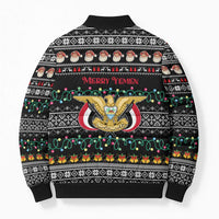 Yemen Christmas Bomber Puffer Jacket with Traditional Santa Black Snowflake Pattern and Festive Lights - Wonder Print Shop