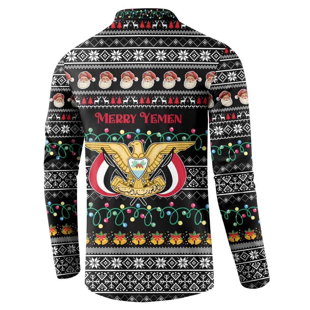 Yemen Christmas Button Sweatshirt with Traditional Santa Black Snowflake Pattern and Festive Lights - Wonder Print Shop