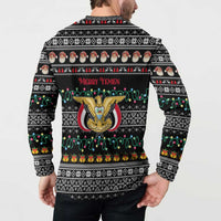 Yemen Christmas Button Sweatshirt with Traditional Santa Black Snowflake Pattern and Festive Lights - Wonder Print Shop