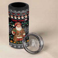 Yemen Christmas 4 in 1 Can Cooler Tumbler with Traditional Santa Black Snowflake Pattern and Festive Lights - Wonder Print Shop
