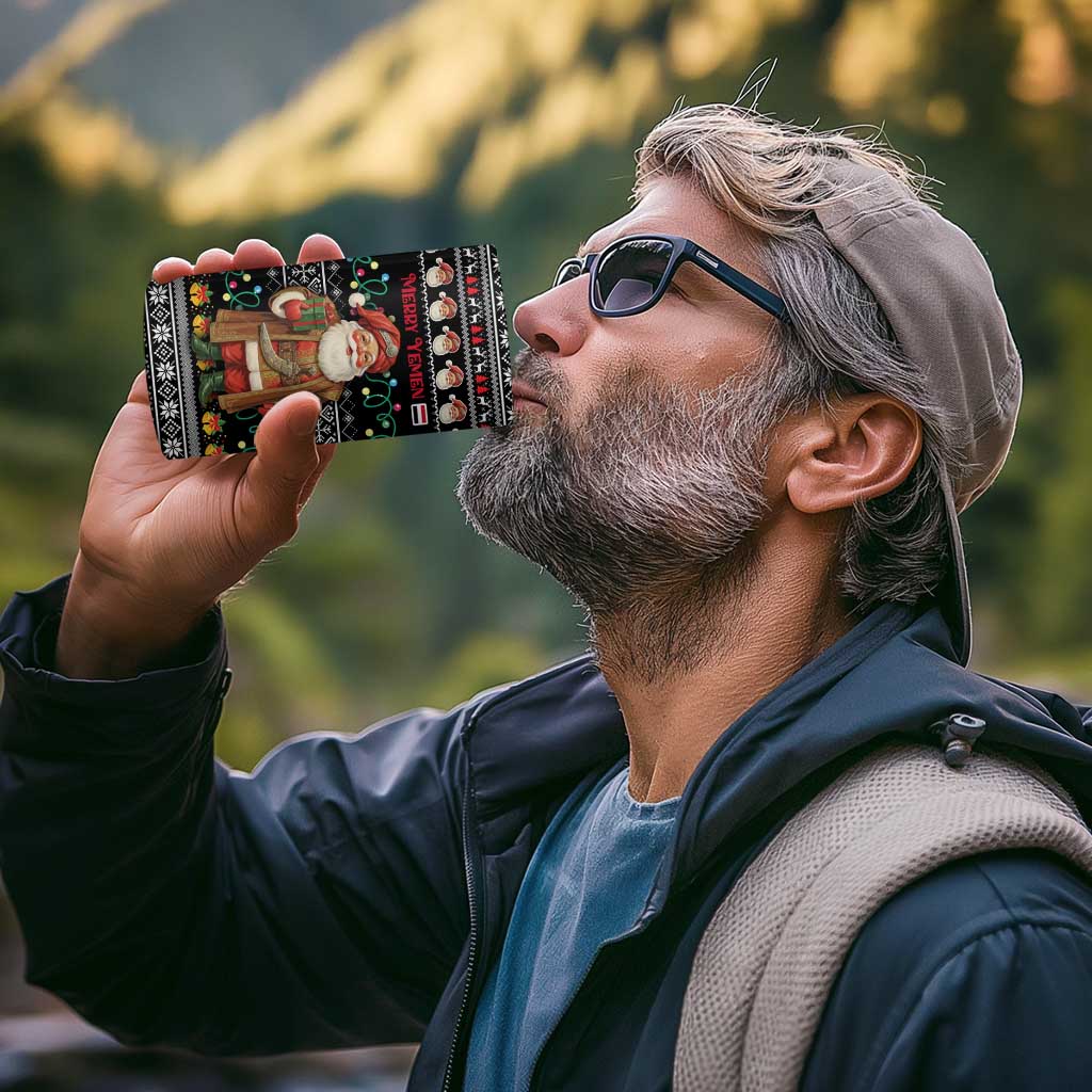 Yemen Christmas 4 in 1 Can Cooler Tumbler with Traditional Santa Black Snowflake Pattern and Festive Lights - Wonder Print Shop