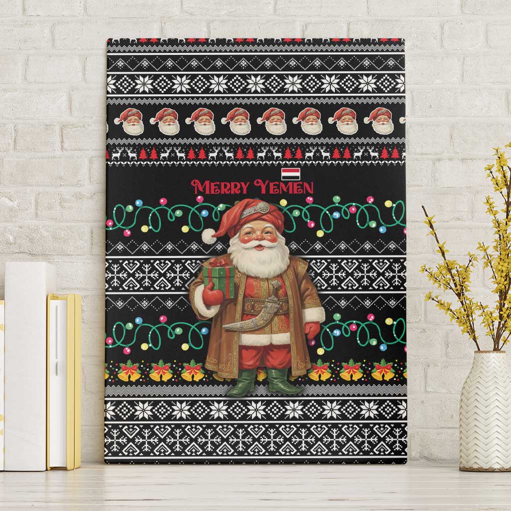 Yemen Christmas Canvas Wall Art with Traditional Santa Black Snowflake Pattern and Festive Lights - Wonder Print Shop