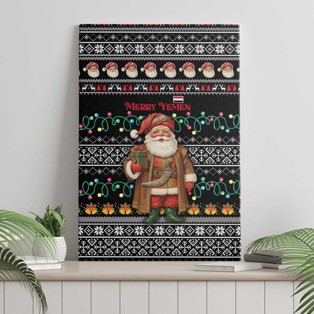 Yemen Christmas Canvas Wall Art with Traditional Santa Black Snowflake Pattern and Festive Lights - Wonder Print Shop