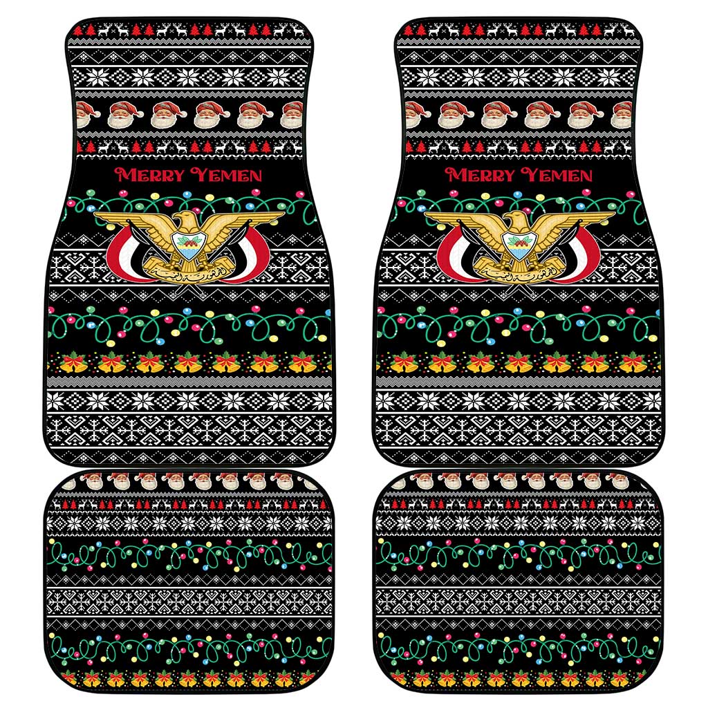 Yemen Christmas Car Mats with Traditional Santa Black Snowflake Pattern and Festive Lights - Wonder Print Shop