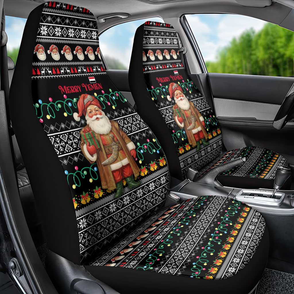 Yemen Christmas Car Seat Cover with Traditional Santa Black Snowflake Pattern and Festive Lights - Wonder Print Shop