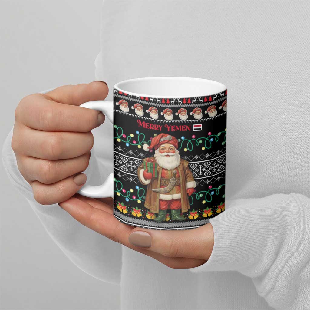 Yemen Christmas Ceramic Mug with Traditional Santa Black Snowflake Pattern and Festive Lights - Wonder Print Shop