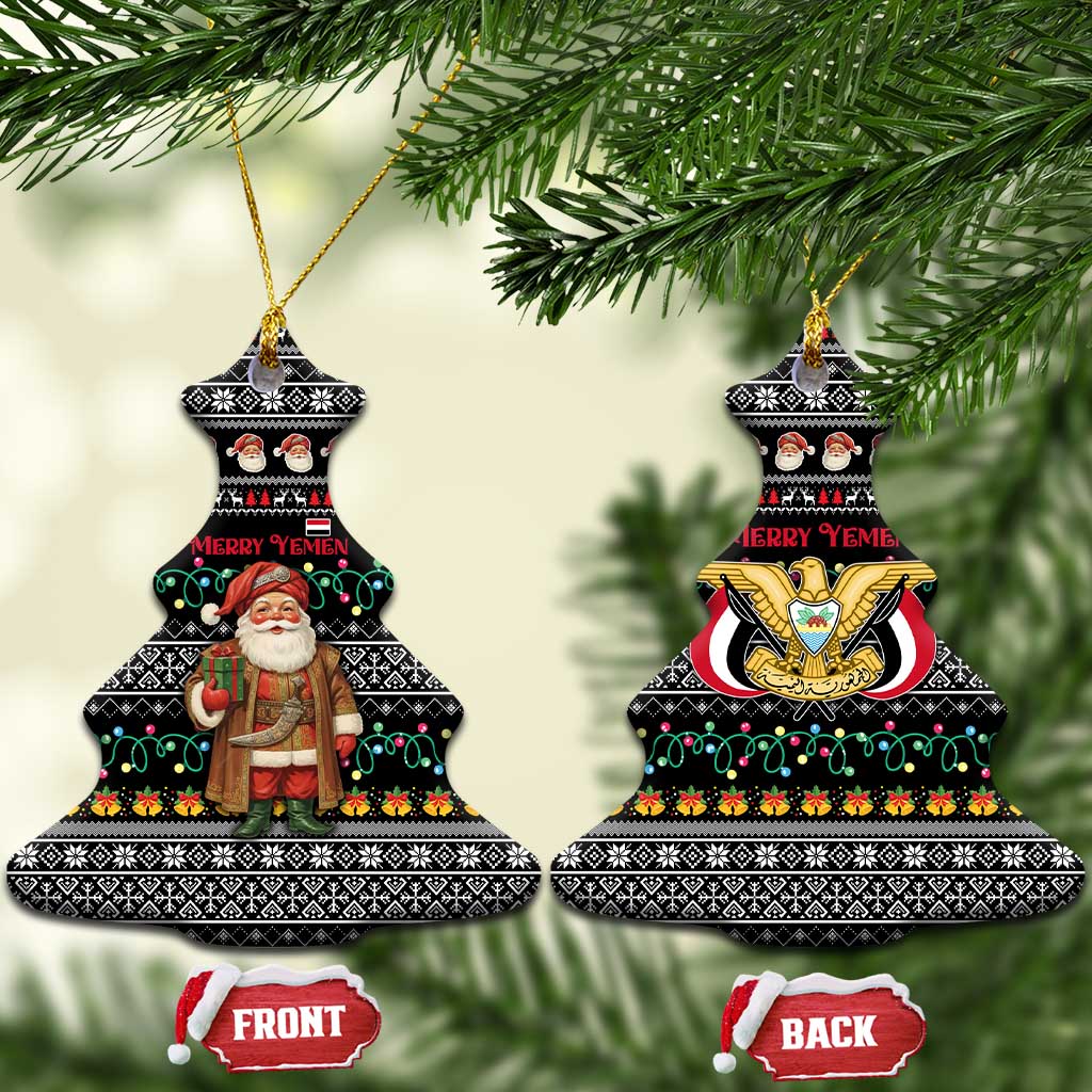 Yemen Christmas Ceramic Ornament with Traditional Santa Black Snowflake Pattern and Festive Lights - Wonder Print Shop