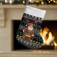 Yemen Christmas Stocking with Traditional Santa Black Snowflake Pattern and Festive Lights - Wonder Print Shop