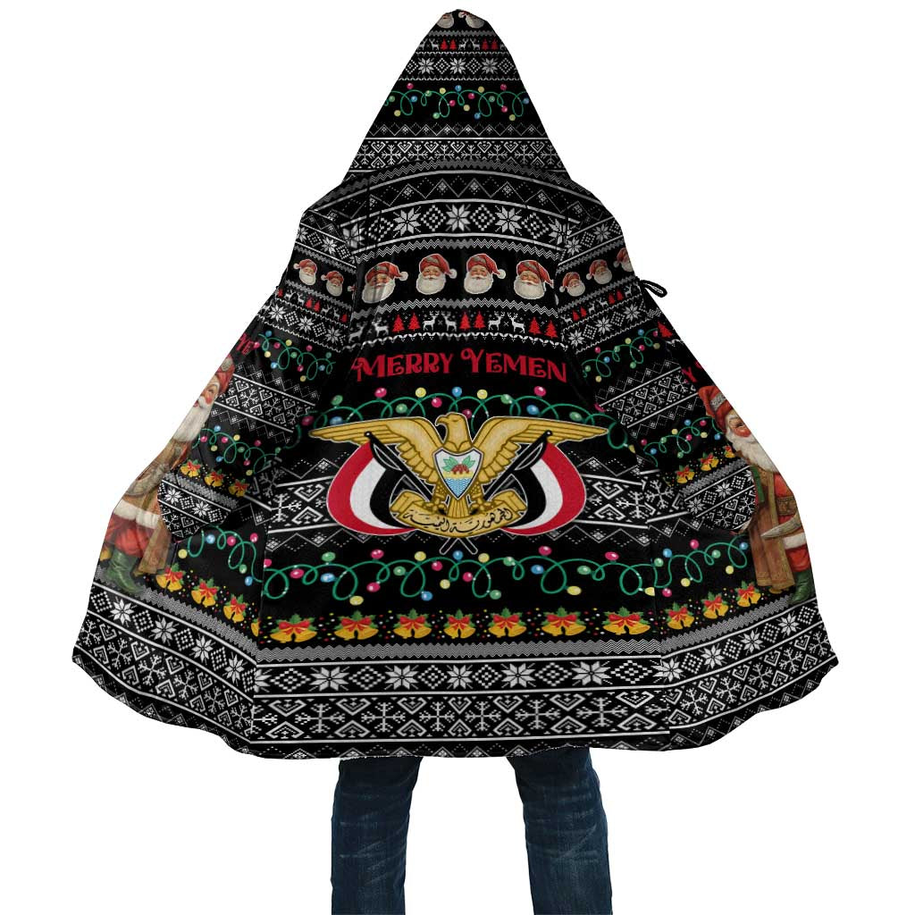 Yemen Christmas Cloak with Traditional Santa Black Snowflake Pattern and Festive Lights - Wonder Print Shop