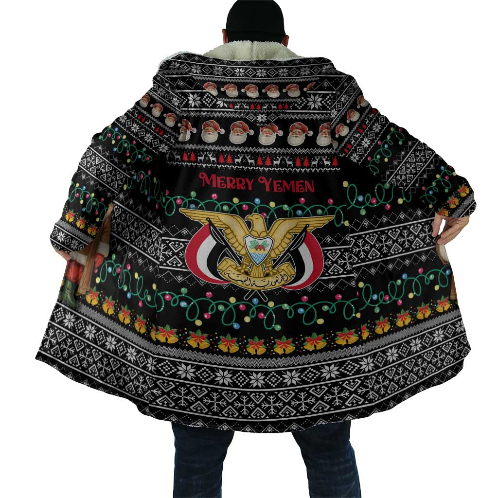 Yemen Christmas Cloak with Traditional Santa Black Snowflake Pattern and Festive Lights - Wonder Print Shop