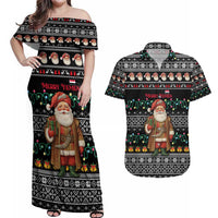 Yemen Christmas Couples Matching Off Shoulder Maxi Dress and Hawaiian Shirt with Traditional Santa Black Snowflake Pattern and Festive Lights - Wonder Print Shop