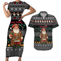 Yemen Christmas Couples Matching Short Sleeve Bodycon Dress and Hawaiian Shirt with Traditional Santa Black Snowflake Pattern and Festive Lights - Wonder Print Shop