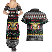 Yemen Christmas Couples Matching Summer Maxi Dress and Hawaiian Shirt with Traditional Santa Black Snowflake Pattern and Festive Lights - Wonder Print Shop