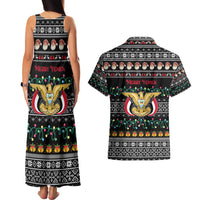 Yemen Christmas Couples Matching Tank Maxi Dress and Hawaiian Shirt with Traditional Santa Black Snowflake Pattern and Festive Lights - Wonder Print Shop