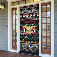 Yemen Christmas Door Cover with Traditional Santa Black Snowflake Pattern and Festive Lights - Wonder Print Shop
