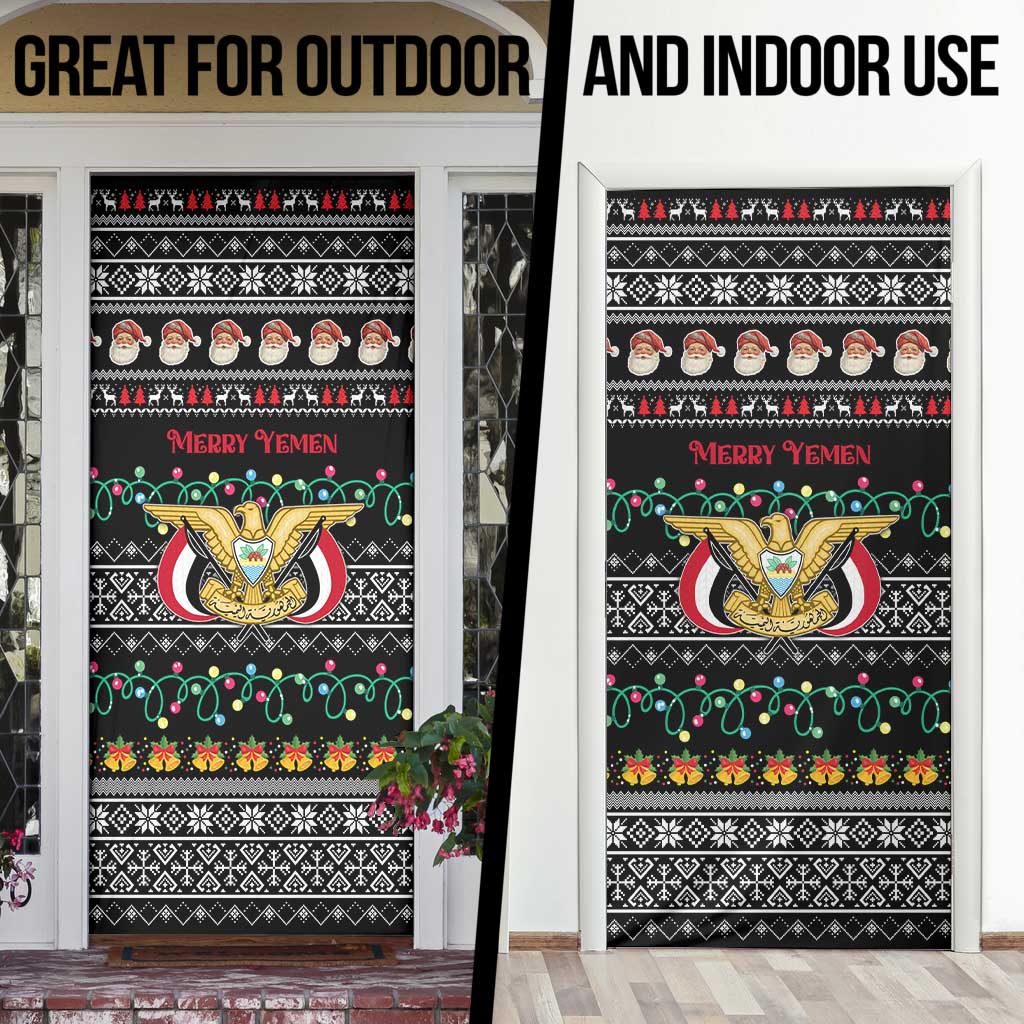 Yemen Christmas Door Cover with Traditional Santa Black Snowflake Pattern and Festive Lights - Wonder Print Shop