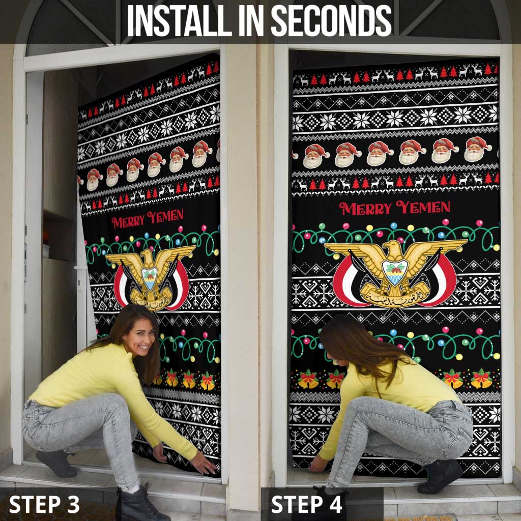 Yemen Christmas Door Cover with Traditional Santa Black Snowflake Pattern and Festive Lights - Wonder Print Shop