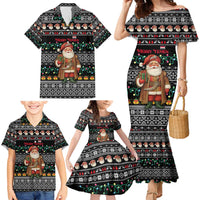 Yemen Christmas Family Matching Mermaid Dress and Hawaiian Shirt with Traditional Santa Black Snowflake Pattern and Festive Lights - Wonder Print Shop