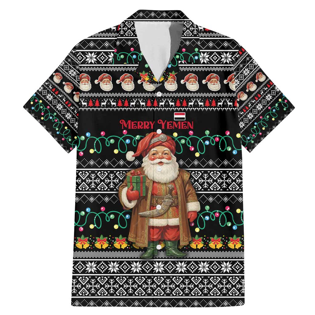 Yemen Christmas Family Matching Mermaid Dress and Hawaiian Shirt with Traditional Santa Black Snowflake Pattern and Festive Lights - Wonder Print Shop