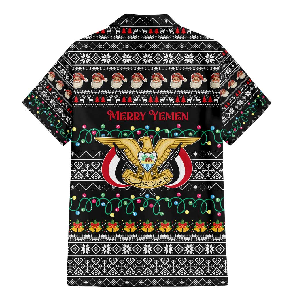 Yemen Christmas Family Matching Mermaid Dress and Hawaiian Shirt with Traditional Santa Black Snowflake Pattern and Festive Lights - Wonder Print Shop