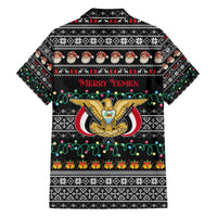 Yemen Christmas Family Matching Off The Shoulder Long Sleeve Dress and Hawaiian Shirt with Traditional Santa Black Snowflake Pattern and Festive Lights - Wonder Print Shop