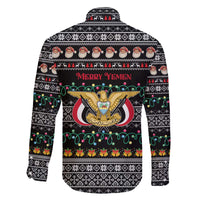 Yemen Christmas Family Matching Off The Shoulder Long Sleeve Dress and Hawaiian Shirt with Traditional Santa Black Snowflake Pattern and Festive Lights - Wonder Print Shop