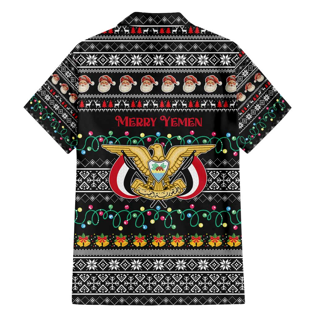 Yemen Christmas Family Matching Off Shoulder Maxi Dress and Hawaiian Shirt with Traditional Santa Black Snowflake Pattern and Festive Lights - Wonder Print Shop