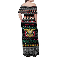 Yemen Christmas Family Matching Off Shoulder Maxi Dress and Hawaiian Shirt with Traditional Santa Black Snowflake Pattern and Festive Lights - Wonder Print Shop