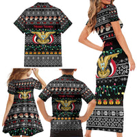 Yemen Christmas Family Matching Short Sleeve Bodycon Dress and Hawaiian Shirt with Traditional Santa Black Snowflake Pattern and Festive Lights - Wonder Print Shop