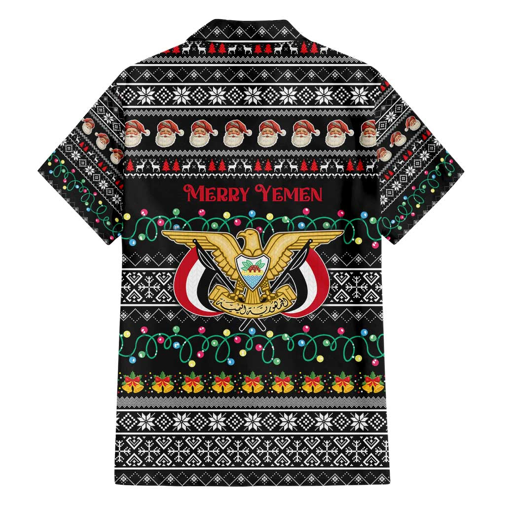 Yemen Christmas Family Matching Short Sleeve Bodycon Dress and Hawaiian Shirt with Traditional Santa Black Snowflake Pattern and Festive Lights - Wonder Print Shop