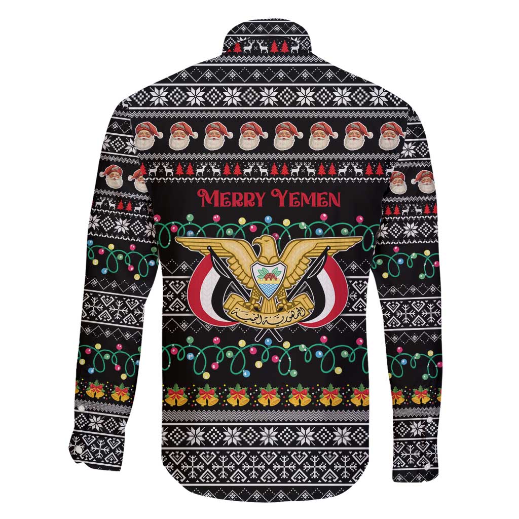 Yemen Christmas Family Matching Short Sleeve Bodycon Dress and Hawaiian Shirt with Traditional Santa Black Snowflake Pattern and Festive Lights - Wonder Print Shop