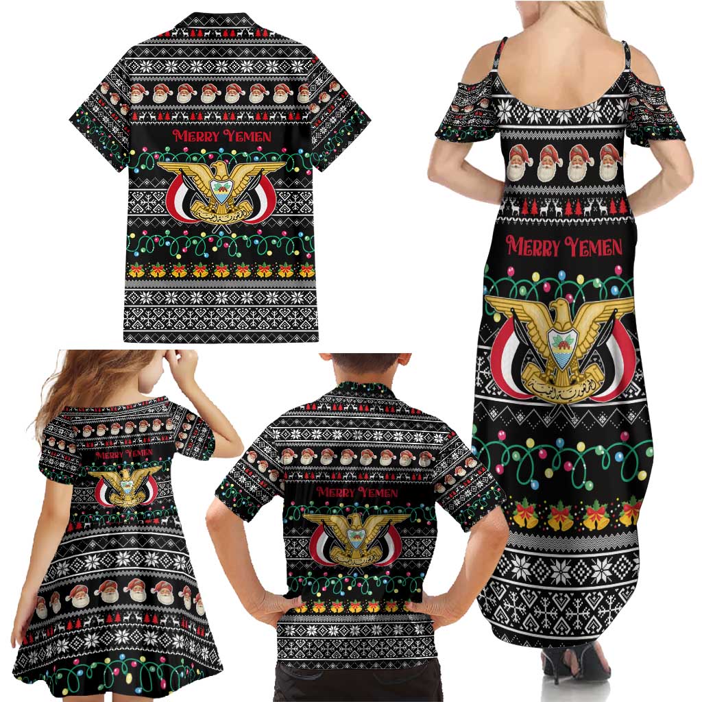 Yemen Christmas Family Matching Summer Maxi Dress and Hawaiian Shirt with Traditional Santa Black Snowflake Pattern and Festive Lights - undefined