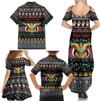 Yemen Christmas Family Matching Summer Maxi Dress and Hawaiian Shirt with Traditional Santa Black Snowflake Pattern and Festive Lights - undefined