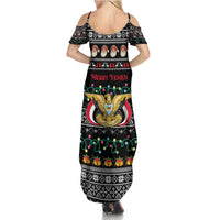 Yemen Christmas Family Matching Summer Maxi Dress and Hawaiian Shirt with Traditional Santa Black Snowflake Pattern and Festive Lights - undefined