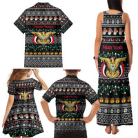 Yemen Christmas Family Matching Tank Maxi Dress and Hawaiian Shirt with Traditional Santa Black Snowflake Pattern and Festive Lights - Wonder Print Shop