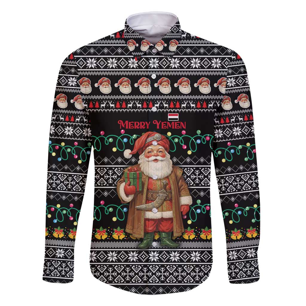 Yemen Christmas Family Matching Tank Maxi Dress and Hawaiian Shirt with Traditional Santa Black Snowflake Pattern and Festive Lights - Wonder Print Shop