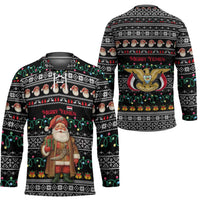 Yemen Christmas Hockey Jersey with Traditional Santa Black Snowflake Pattern and Festive Lights - Wonder Print Shop