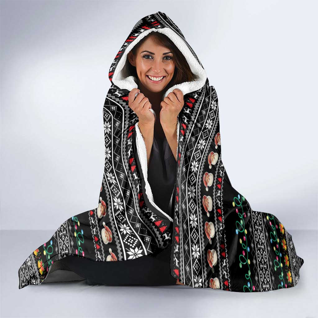Yemen Christmas Hooded Blanket with Traditional Santa Black Snowflake Pattern and Festive Lights - Wonder Print Shop